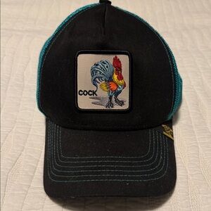 Black and Teal Rooster Patch Cap